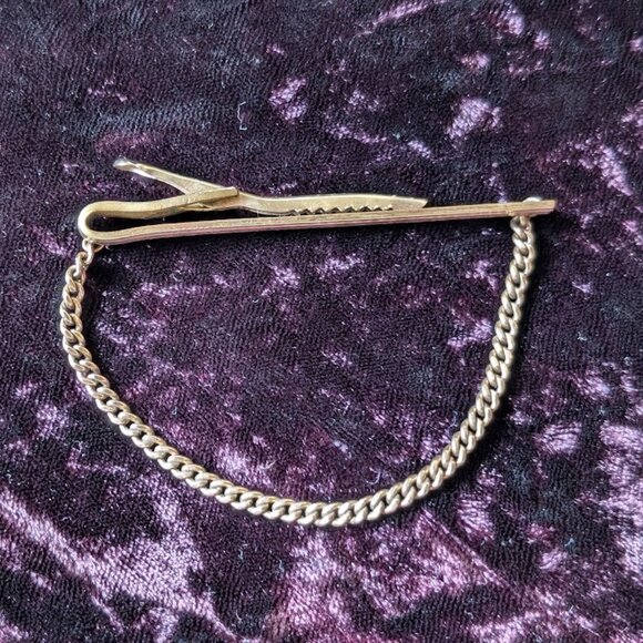 Classic Vintage HICKOK Tie Bar Clip - 10K Gold Plated with Chain, Excellent Gift - Picture 13 of 16